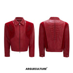 6027782181423,6027782181428,6027782181433,6027782181438, Snake Print Rivet Spine Leather Jacket