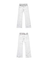 Snakeskin Patchwork Double Waistband Straight Jeans 5