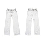 6259928227488,6259928227489,6259928227490,6259928227491, Snakeskin Patchwork Double Waistband Straight Jeans