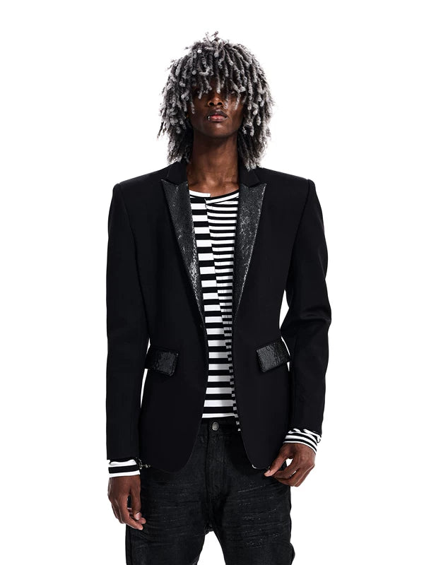Snakeskin Patchwork Slim-Fit Suit Jacket 1