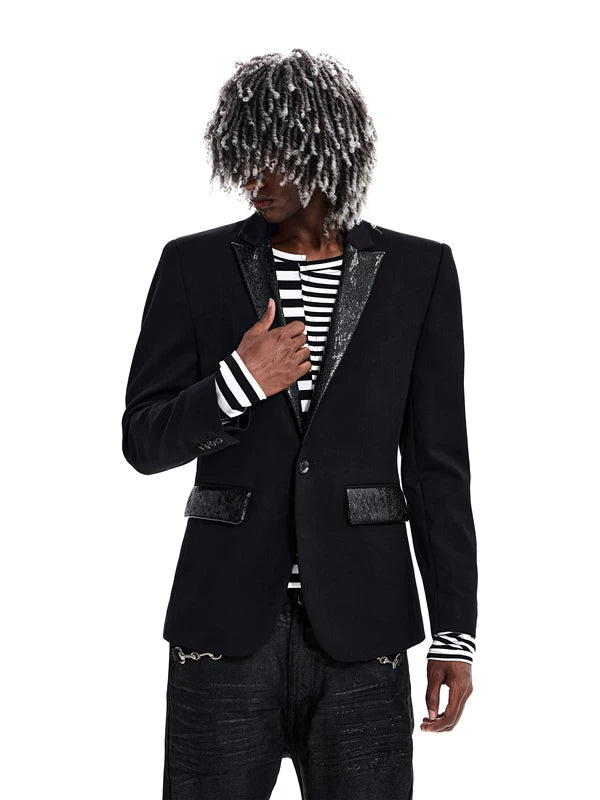 Snakeskin Patchwork Slim-Fit Suit Jacket 2