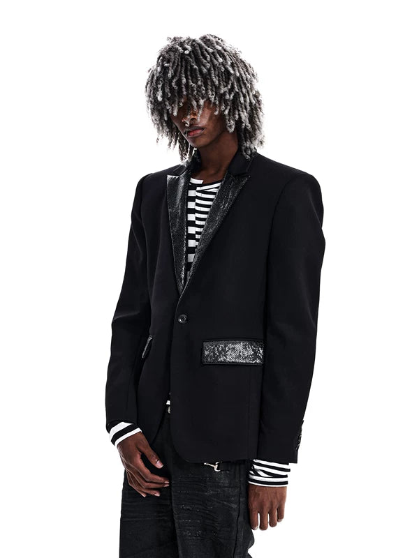 Snakeskin Patchwork Slim-Fit Suit Jacket 3
