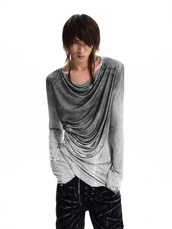 Snakeskin Print Cowl Neck Long-Sleeve Shirt 1