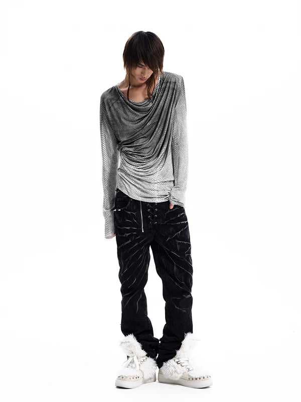 Snakeskin Print Cowl Neck Long-Sleeve Shirt 3