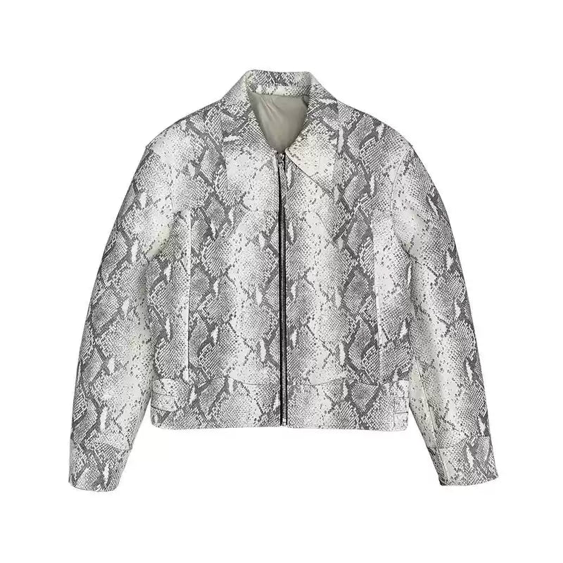 Snakeskin Print Sheepskin Leather Jacket 1