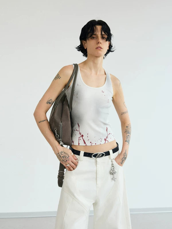 Splatter Print Slim Fit Washed Tank Top 1