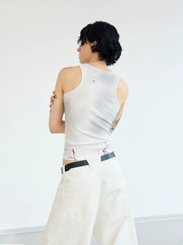 Splatter Print Slim Fit Washed Tank Top 2