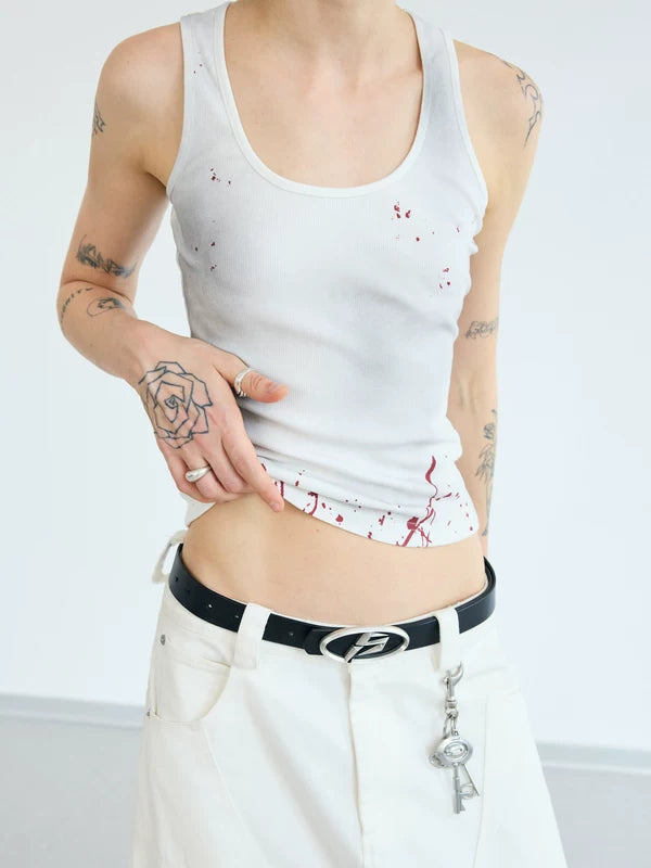 Splatter Print Slim Fit Washed Tank Top 3