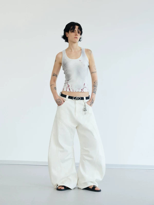 Splatter Print Slim Fit Washed Tank Top 5