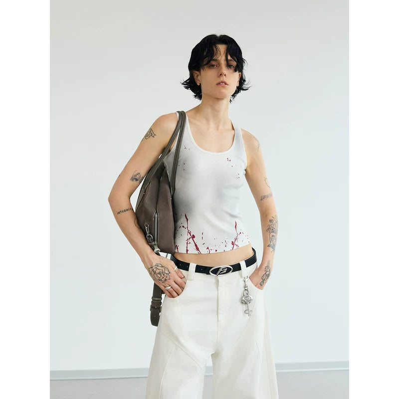 5793595456760,5793595456761, Splatter Print Slim Fit Washed Tank Top