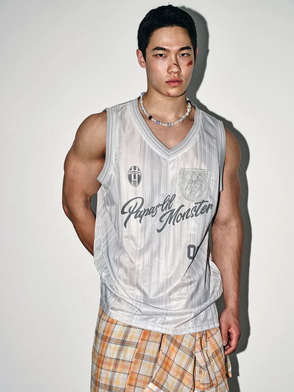 Sporty V-Neck Graphic Badge Vest 1
