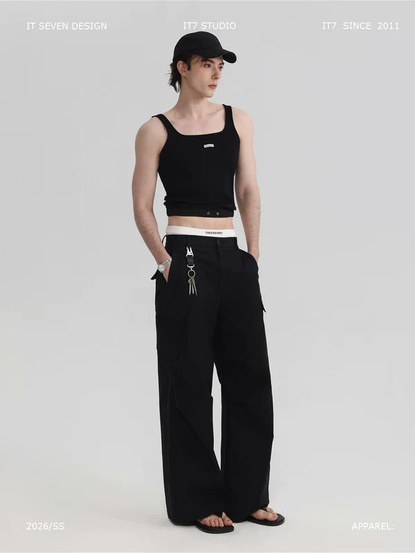 Square Neck Ribbed Knit Crop Vest 1