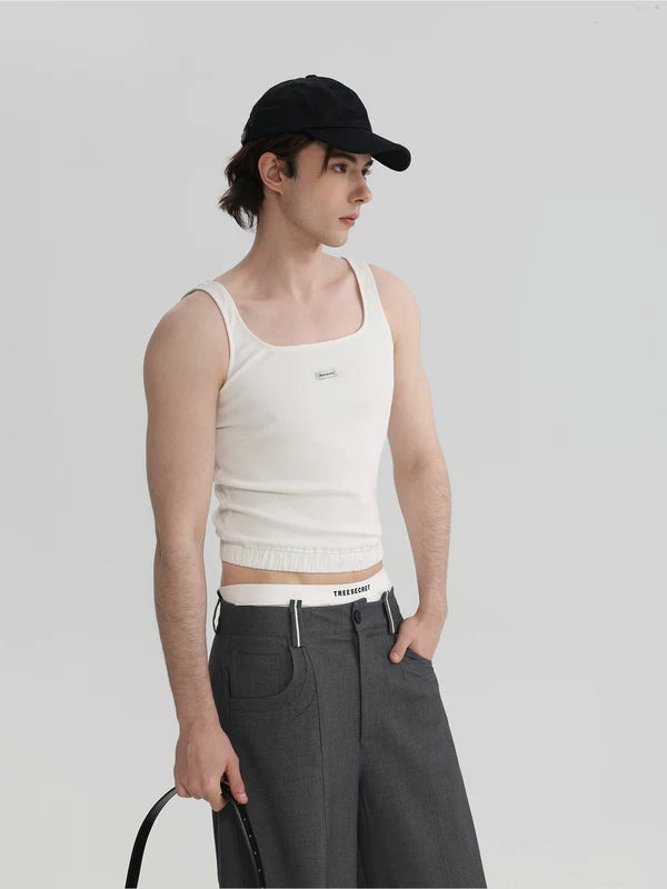 Square Neck Ribbed Knit Waist-Cinching Vest 2