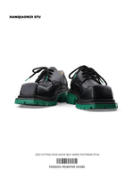 Square Toe Thick Sole Leather Derby Shoes 1