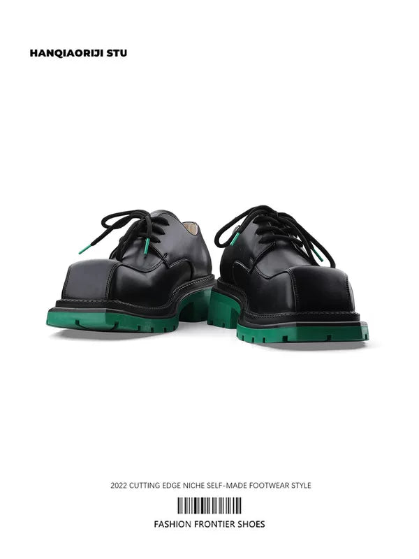 Square Toe Thick Sole Leather Derby Shoes 1