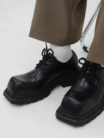 Square Toe Thick Sole Leather Derby Shoes 3