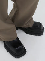 Square Toe Thick Sole Leather Derby Shoes 5