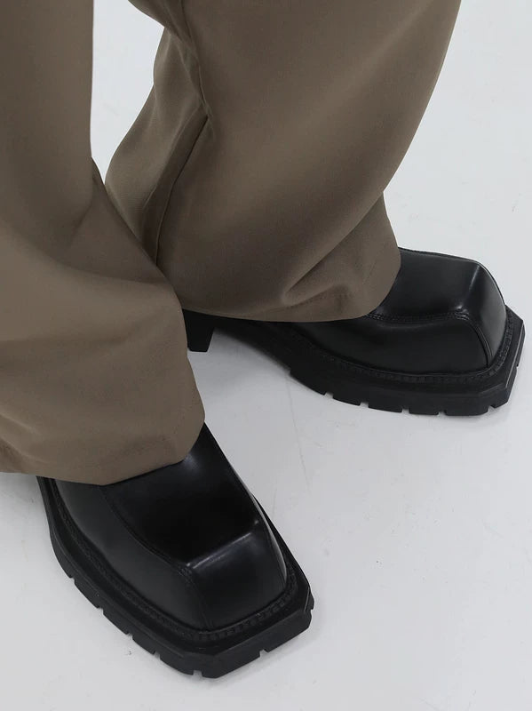 Square Toe Thick Sole Leather Derby Shoes 5