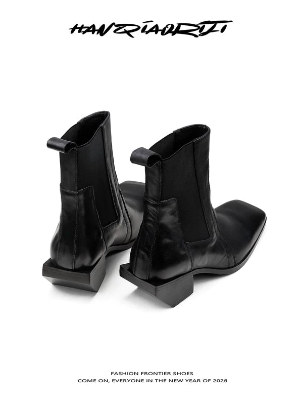 Square Toe Vegetable Tanned Leather Boots 1