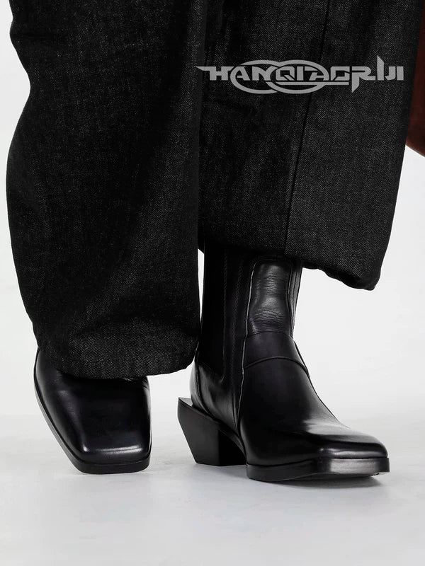 Square Toe Vegetable Tanned Leather Boots 3