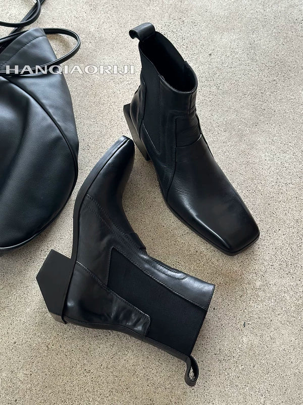 Square Toe Vegetable Tanned Leather Boots 5