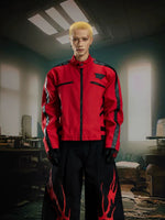 Stand Collar Colorblock Leather Motorcycle Jacket 1