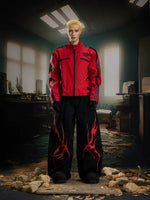 Stand Collar Colorblock Leather Motorcycle Jacket 3