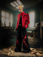 Stand Collar Colorblock Leather Motorcycle Jacket 4