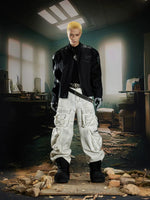 Stand Collar Colorblock Leather Motorcycle Jacket 5