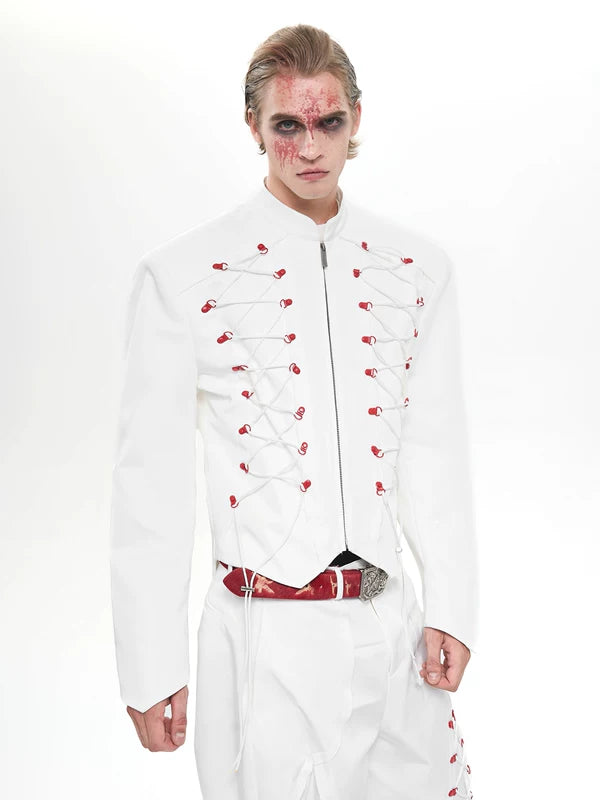 Stand Collar Drawstring Short Jacket 2