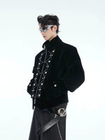 Stand Collar Embellished Loose Fit Jacket 1