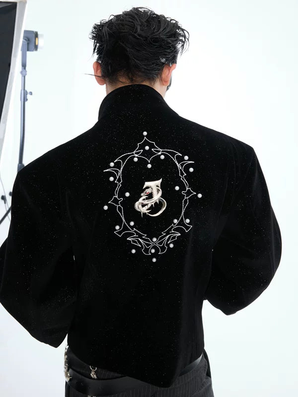 Stand Collar Embellished Loose Fit Jacket 2