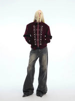 Stand Collar Embellished Loose Fit Jacket 3