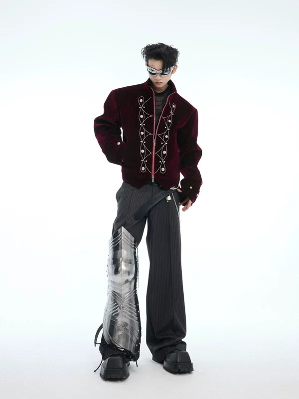 Stand Collar Embellished Loose Fit Jacket 4