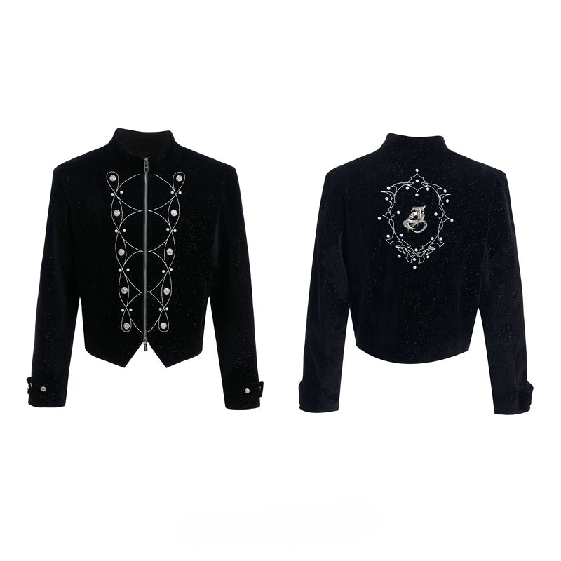 5738199917390,5738199917392,5738199917394, Stand Collar Embellished Loose Fit Jacket