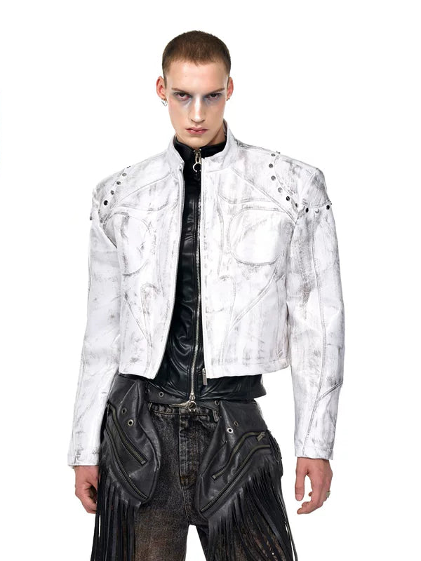 Stand Collar Leather Jacket