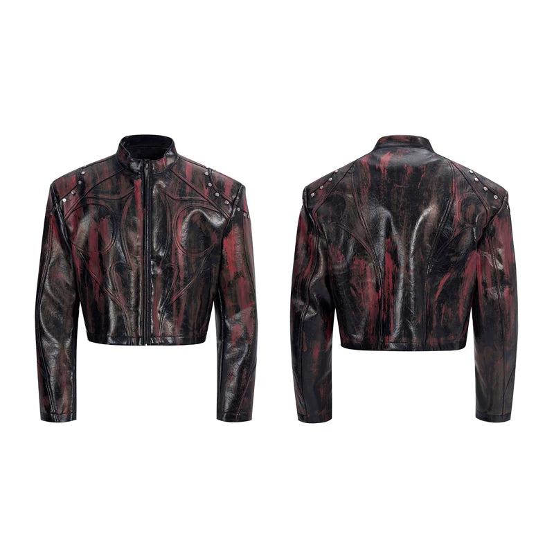 5950191613458,5950191613460,5950191613462,5950191613464, Stand Collar Leather Jacket