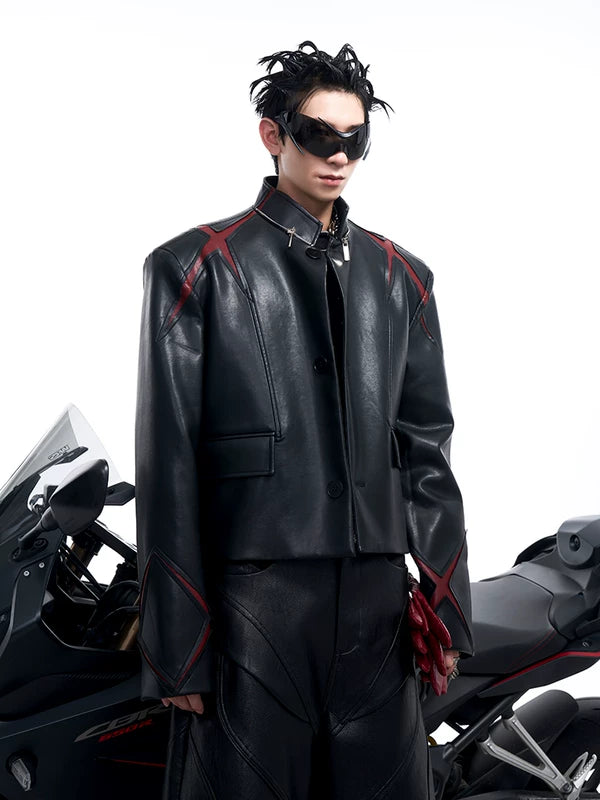 Stand Collar Leather Motorcycle Jacket 4
