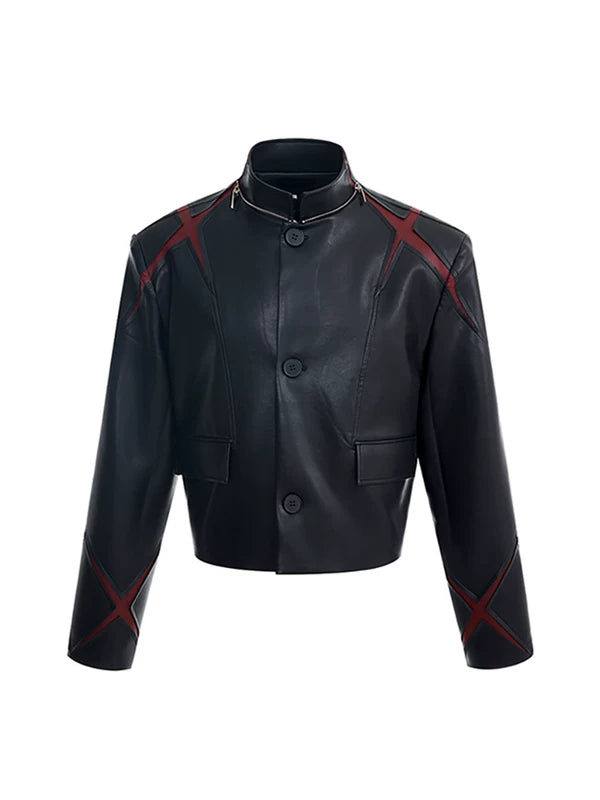 Stand Collar Leather Motorcycle Jacket 5