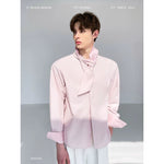 Stand Collar Long Sleeve Shirt with Necktie 1