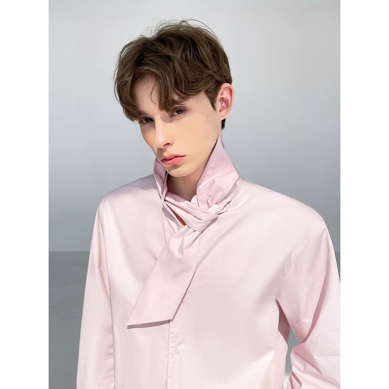 Stand Collar Long Sleeve Shirt with Necktie 3