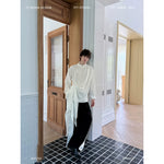Stand Collar Long Sleeve Shirt with Side Ribbon 1