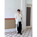 Stand Collar Long Sleeve Shirt with Side Ribbon 2