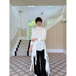 Stand Collar Long Sleeve Shirt with Side Ribbon 3