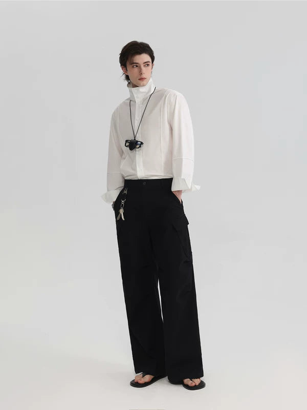 Stand Collar Loose Fit Long Sleeve Shirt 4