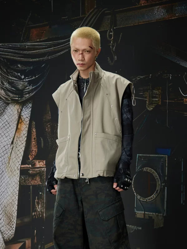 Stand Collar Loose-Fit Utility Vest 2