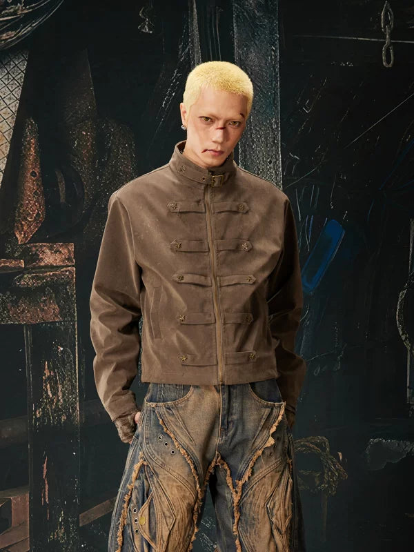 Stand Collar Metal Zip Workwear Jacket 1