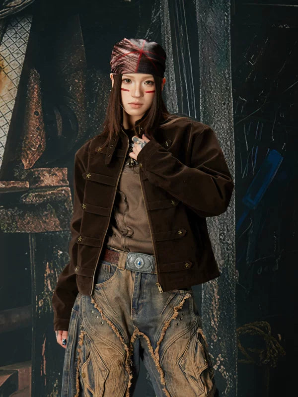 Stand Collar Metal Zip Workwear Jacket 2