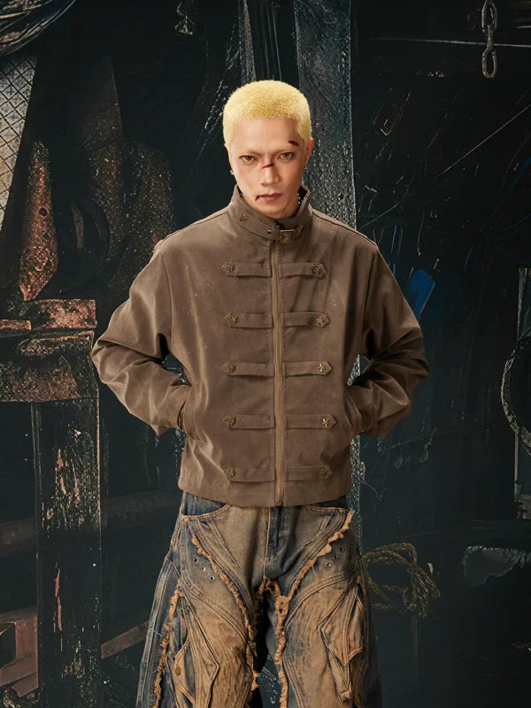 Stand Collar Metal Zip Workwear Jacket 3
