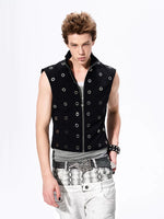 Stand Collar Metallic Eyelet Slim Vest 1